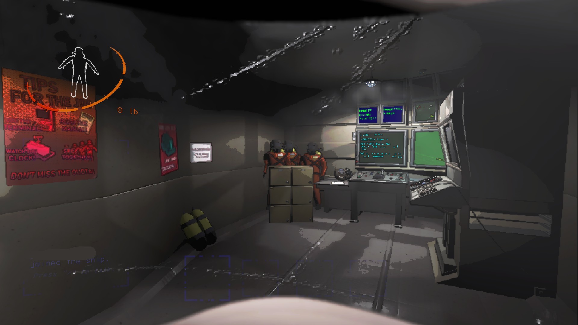 Three crewmates staring at the player from behind a filing cabinet.