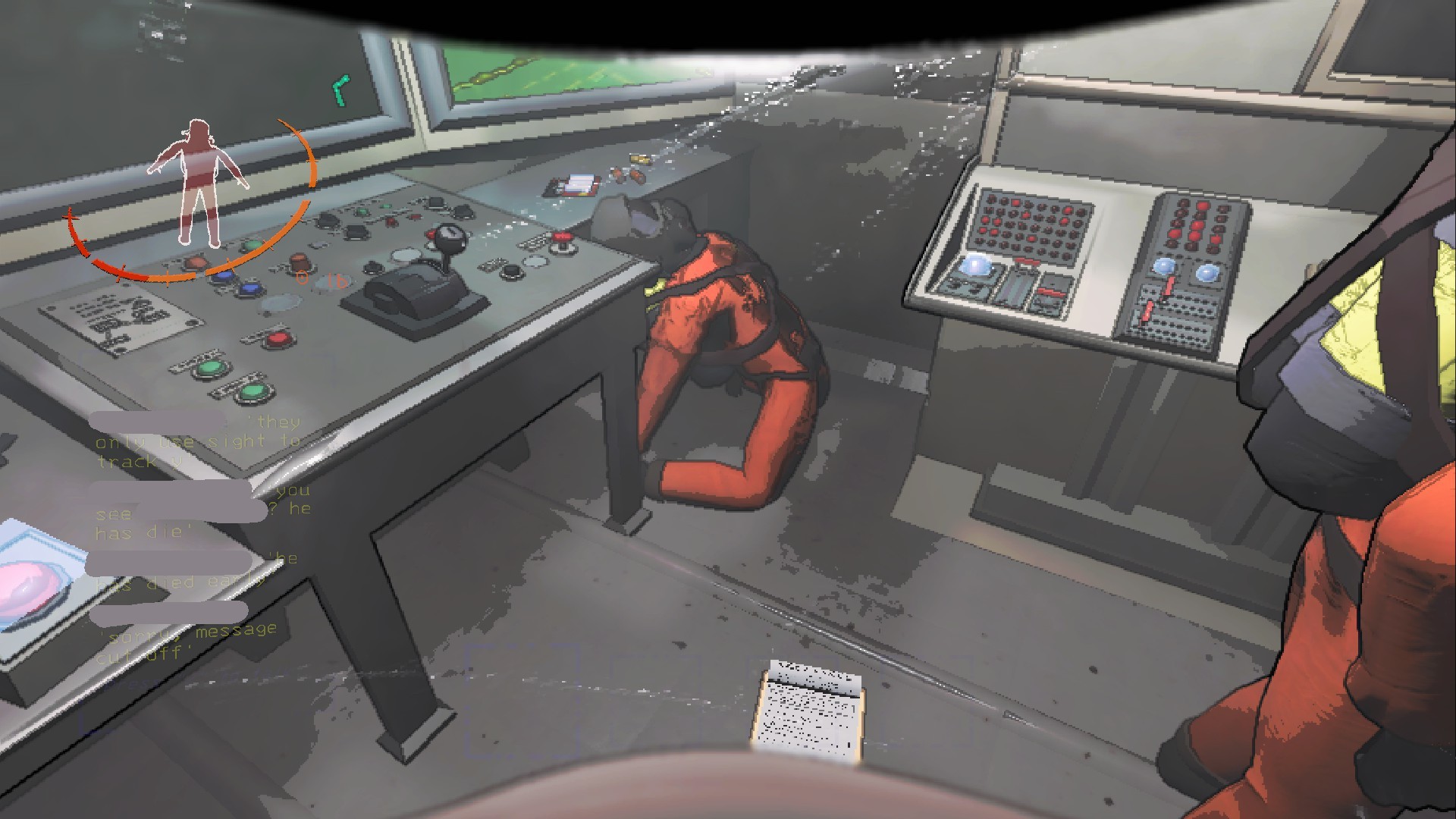 A dead crewmate with its arms and legs bent back.