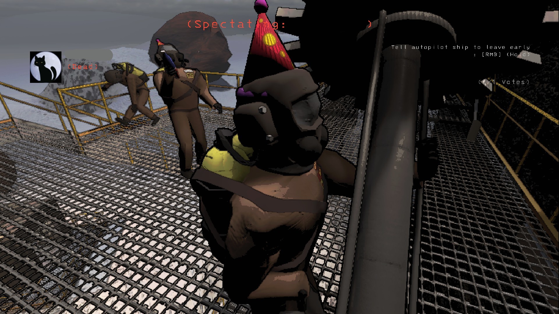 A crewmate's corpse slumped over a railing.